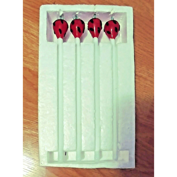 Katja Colorforms Towle 4 Hand Made Glass Stirrers Bar Swizzle Sticks Strawberry - Picture 3 of 4